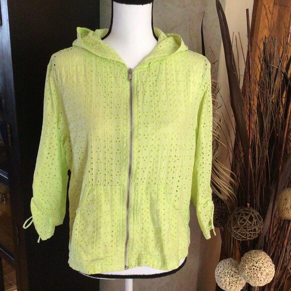 Patchington Lime Green Eyelet Hooded Jacket Sz M - Picture 1 of 3